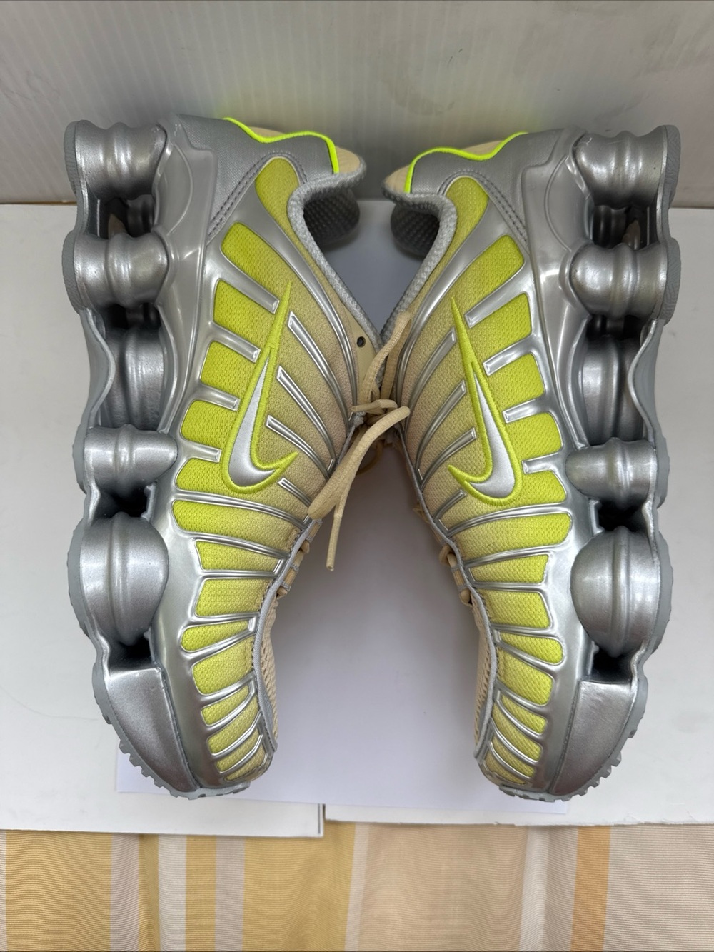 Nike Silver and Neon Yellow Shox Athletic Sneakers Running Shoe Brand New No Box